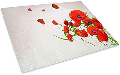 Red Poppy Flower Cool Glass Chopping Board Kitchen Worktop Saver Protector