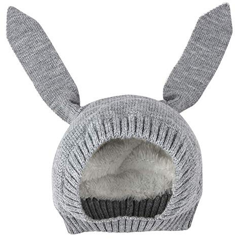 iwobi Sombrero Tejido de Punto de Bebé, Sombreros Unisex para Bebés Orejas de Conejo Gris, Sombrero Liso de Invierno para 0-24 Meses Niña Niño