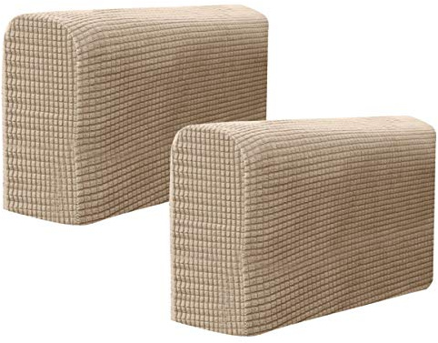 BESPORTBLE Chair Arm Protectors Sofa Armrest Cover Stretch Armchair Slipcover Protector Elastic Home Office Recliner Couch Loveseat Protective Cloth 2Pcs (Light Brown)