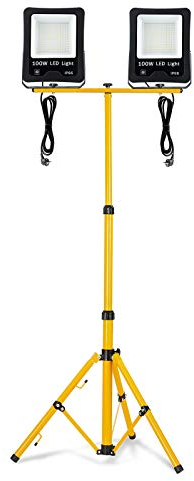 HENGMEI LED Flutlicht Wasserdicht IP66 LED Strahler LED Scheinwerfer mit Stativ für Sportplatz Garage Garten Hinterhof Außen (Warmweiß, 2x100W)