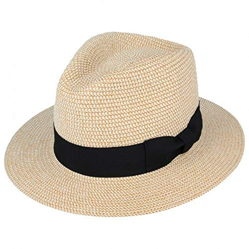 UK-UNIQUE Unisex Paper Straw Crushable Foldable Summer Panama Fedora HAT with Band and Adjustable Sweatband
