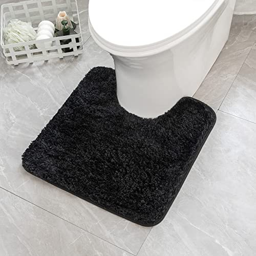 MIULEE Black Toilet Rugs U-Shaped，Soft Absorbent Microfiber Bathroom Rugs Non Slip Quick Dry Fluffy Contour Bath Mats for Toilet Base Bathroom Floor, Machine Washable, 20x20 Inch