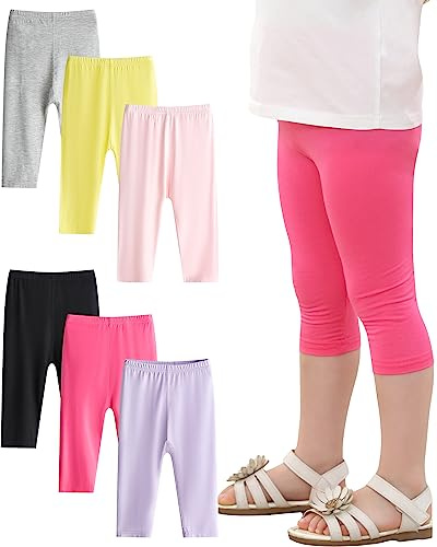 Adorel Pantalón 3/4 Verano Leggings Color Sólido Niña Pack de 6 Multicolor 6-7 Años (Tamaño del Fabricante: 130)