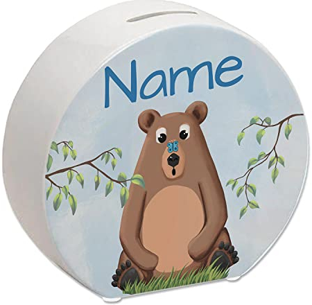 Tierbaby Spardose für Kinder - personalisiert mit deinem Namen - als Geschenk für EIN Kind zum Geburtstag oder der Taufe um Auf Wünsche und Träume zu sparen und den Umgang mit Geld zu Lernen