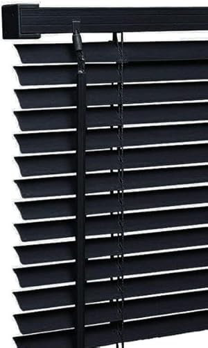 Ruby Deals PVC Venetian Blind Blinds Window 25mm Thin Slats Kitchen Window Blinds Treatments Easy Fit Curtains Trimmable Fittings Home Office(Black 60W x 150H cm)