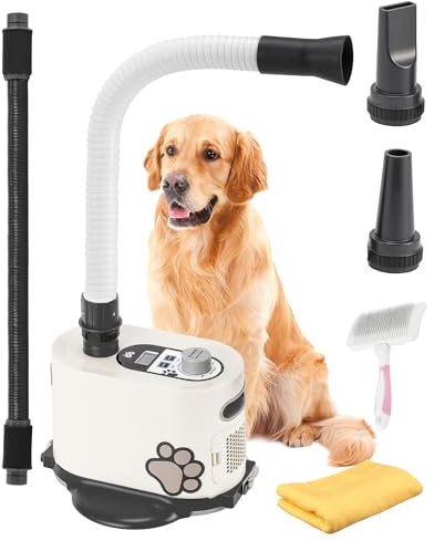 Mxmoonant 2 in 1 Asciugacapelli Professionale in Piedi per Cani 2000w+1000w velocità e Temperatura Regolabili Schermo LED con Un Tubo Rigido Regolabile Gratuito e Un Tubo Morbido Normale