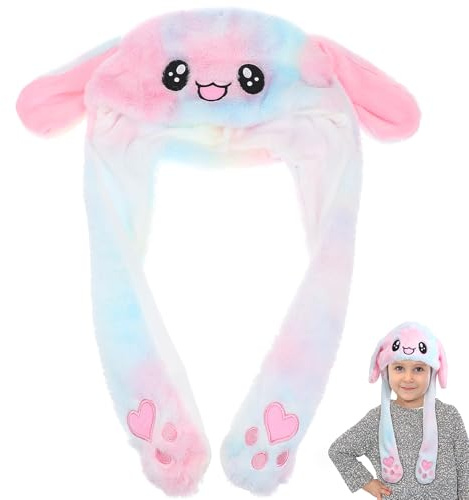 SAFIGLE Funny Plush Bunny Moving：Jumping Rabbit Cute Unisex Animal Ear Flap Hat with Paws for Women Girls, Multicolor, One Size