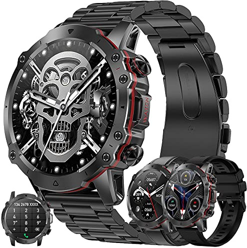 Smartwatch Män med Telefonfunktion, Fitness Tracker 1,43 HD Pekskärm, Smartklocka med Sömnmonitor Pulsmätare 110+ Sportlägen Sportklocka Fitnessklocka Armbandsur för Android IOS (Svart)