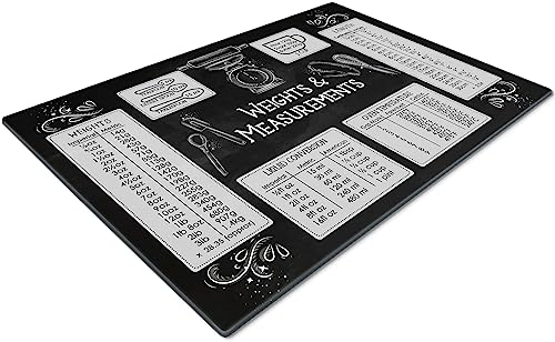 Chopping Boards | Glass Worktop Savers | Worktop Protectors Heat Resistant | Catering Chopping Boards | Chopping Boards Glass | Over The Sink Chopping Board | Large | Weights & Measurements Black