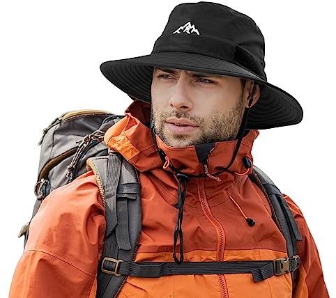 Comhats Waterproof Bucket Hat for Men Women, Outdoor Hat for Walking Golf Safari Fishing Hiking - Rain Hats - UPF 50+ Sun Hat Adjustable, Packable, Windproof Black L