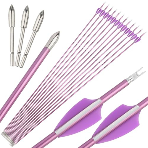 surwolf 32 tir à l'arc flèches de Carbone Pur ID 4.2mm flèches de Chasse Spine 400~1000 flèches de Cible pour Arc composé et Classique 12 pcs (Violet, Spine 1000)