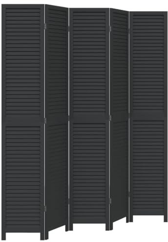 vidaXL Divisorio Ambienti 5 Pannelli Nero Legno Massello di Paulownia