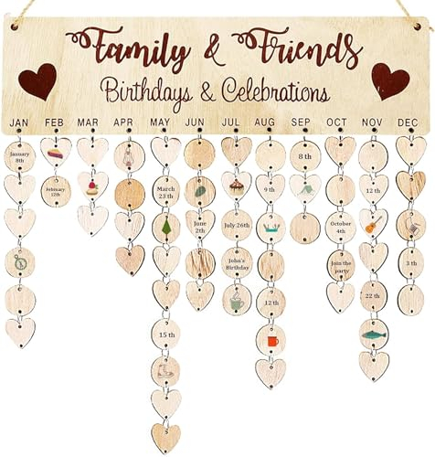 Geburtstagskalender Holz Erinnerung, Vintage Jahresunabhängig Holz DIY Kalender Festival Reminder Calendar Board mit 100 Holzanhängern Tür Zeichen Hängen Dekoration für Schlafzimmer, Büro