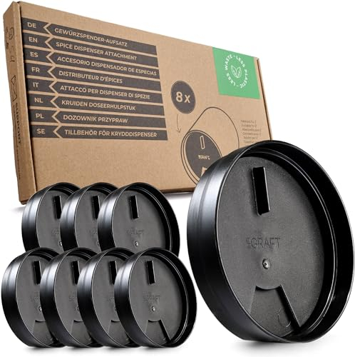 GRAFT accesrorio para tarros especias | 8 piezas | Para las especias estándar Just Spices | Espolvoreador para dosificación | Accesorio dosificador para Just Spices | Accesorios Just Spices