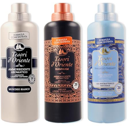 Tesori d'Oriente - Ammorbidente Lavatrice Concentrato,Fino a 38 Lavaggi, con Preziose Microcapsule Per Capi Morbidi e Profumati, Muschio Bianco, Hammam e Thalasso, 3 Confezioni da 760 ml