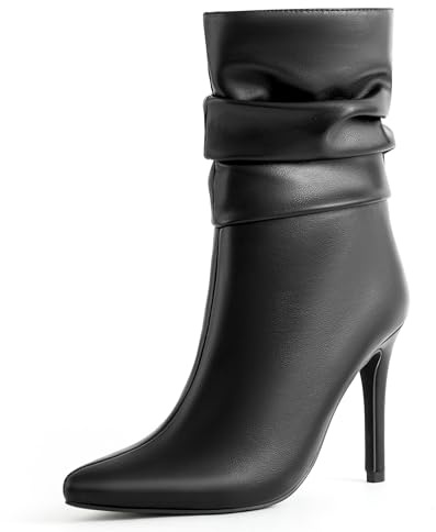 SICARE Stivali a metà polpaccio da donna a stiletto tacco alto stivali slouch punta punta cerniera laterale stivali sexy moda stivali impermeabili autunno inverno stivali eleganti, nero, 40 EU