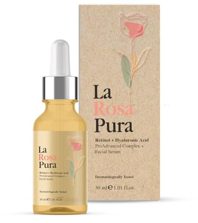 La Rosa Pura Retinol & Hyaluronic Acid Facial Serum - ProAdvanced Complex+ - Hydrating Anti-Aging Serum for Smoother, Youthful Skin - Reduces Fine Lines, Wrinkles, Age Spots, Sunspots