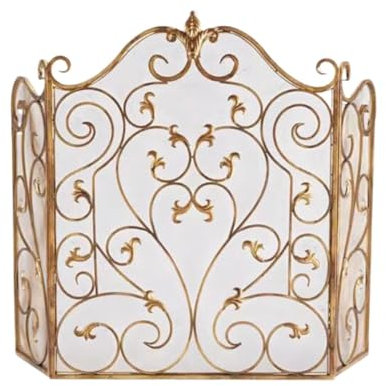 Cenz-888 Grille Pare-étincelles pour fournaise Pare-feu de cheminée avec Barre de feu creusée, étagère décorative for Salon, Bureau Pare-étincelles autoportant(Gold,Moyen)