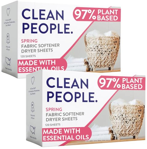 The Clean People Fabric Softener Sheets - Dryer Sheets - Softens & Removes Static Cling - Vegan Laundry Softener, Essential Oils (240 Count, Spring Scent)
