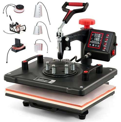 CREWORKS Prensa de Calor 38x30 cm, Maquina de Sublimacion 8 en 1 con Panel de Control Digital, Prensa de Calor Multifuncional con Giro de 360° para Camisetas, Tazas, Gorras, Platos y Más
