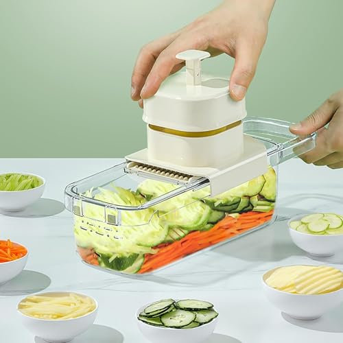 SMART-J Affettatrice per Verdure Mandolina Slice Master – Tritaverdure e Affettatrice Multifunzione per Carote, Cetrioli, Patate –Protezione per le Mani e Design Ergonomico – Taglia, Affetta,Trita