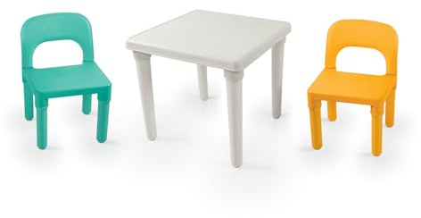 DOLU Table and 2 Chairs Set for kids - Full fun Furniture Set for Children Ages 24 Months and Up, Ergonomic Seats, Benefits for Kids creative Play Skills Green, White & Yellow