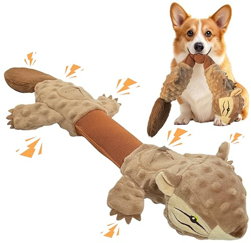 Juguete para Perros, Divertida Ardilla de Peluche para Juego de Tira Afloja, Juguete con Sonido Papel Crujiente, Juguetes Masticable Relleno e Indestructible para Perros Pequeños, Medianos Grandes