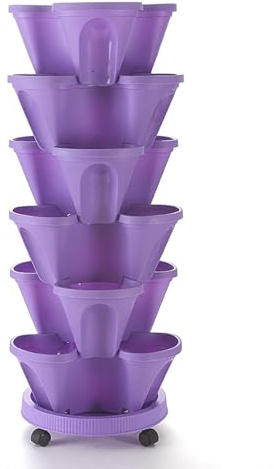 Torre de jardín vertical apilable, maceta de 6 niveles con cuatro pétalos, maceta de plástico, maceta para hierbas, sandía y frutas, maceta para jardín, decoración interior y exterior