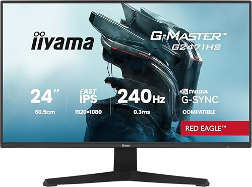 iiyama G-Master Red Eagle G2471HS-B1 - Monitor LED IPS rápido para Juegos de 23.8 Pulgadas, Full HD, 240 Hz, HDMI DP, 0.3 ms, G-Sync, Color Negro