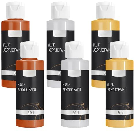 HEUIOP 6 PCS Metallic Acrylic Paint, 3 Colors Gold & Silver & Bronze Metallic Paint for Furniture Art Painting Handcrafts Canvas Ceramic Wood Clay Metal Fabric (360ml)