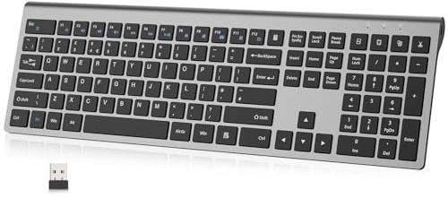 cimetech Rechargeable Wireless Keyboard, 2.4G Full Size Ergonomic Scissor Switch Keyboard, QWERTY Layout Silent Keyboard, 12 Multimedia Shortcut Keys for PC/Desktop/Laptop/Windows-Gray