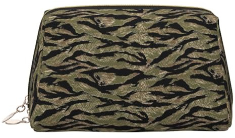 Neceser de maquillaje con diseño de rayas de tigre y camuflaje, con divisor, bolsa de aseo de viaje, bolsa de cosméticos portátil, Gold, One Size