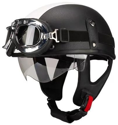 Casco da moto a mezza calotta con occhiali, classico certificato ECE, casco jet retrò con visiera parasole per uomo e donna, chopper, ciclomotore, scooter 6,S(55-56CM)