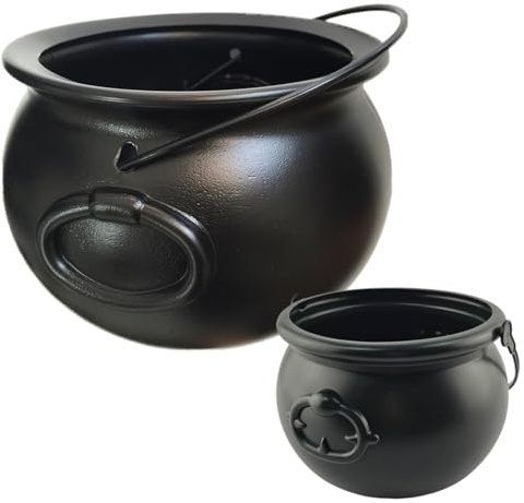 Häxor kittel 2 st, svart plast, 32 cm & 7,6 tum, halloween dekor | Robust inbyggt handtag, rymmer gott om godis, för bus eller godis