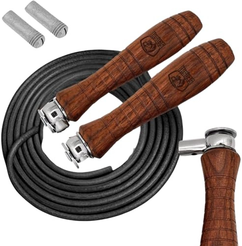 cuerda de saltar pesada de piel auténtica para boxeo, artes marciales mixtas, cardio y fitness, con asas pesadas ajustables