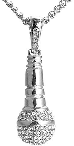 PAURO Homme Acier Inoxydable Hip Hop Diamant CZ Microphone Pendentif Charme Collier avec Chaîne 24