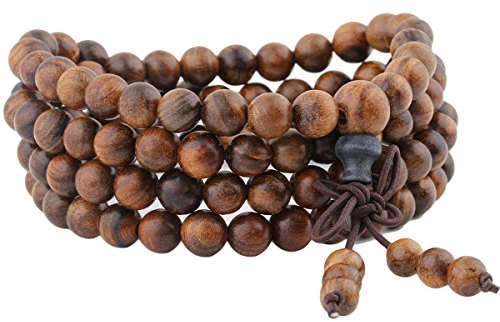 mookaitedecor elastisches Holz Armband mit 108 Perlen, Buddhistische Tibetische Gebetskette, Buddha Mala Kette Halskette für Yoga & Meditation