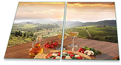 decorwelt | Herdabdeckplatten 2x40x52 cm 2-Teilig Essen Bunt Ceranfeldabdeckung Universal Spritzschutz Glas Deko Elektroherd Induktion für Kochplatten Herdschutz Schneidebrett Sicherheitsglas