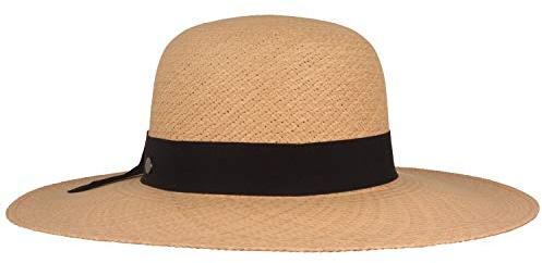 Bred original Panamahatt, stråhatt, sommarhatt av Ecuador, klocka med rosett, handflätad i Ecuador, Cappuccino, 57/58 cm