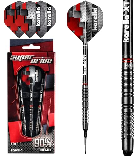 Karella SuperDrive 90% Tungsten Softdart, 20g, für elektronische Dartscheibe, 2BA Gewinde, 3 Dartpfeile mit Kunststoffspitze, Dartautomat, Wolfram, Profidart mit Flight und Shaft