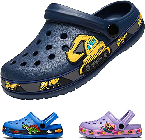 AVASAGS Sabots unisexe pour enfants Pantoletten filles et garçons Chaussures respirantes Sandales garçons Chaussures de bain Pantoletten Chaussures de jardin antidérapantes, bleu foncé, 28 EU
