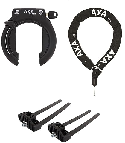 Axa Rahmenschloss Block XXL abziehbar/nicht abziebar + Kette wählbar + MSZweirad Befestigungsmaterial (Schloss (Schlüssel abziehbar), Kette ULC 100/5,5)