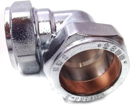 Confezione da 5 – 28 mm gomito a compressione cromato (noto come gomito a compressione cromato/raccordi cromati/gomito cromato/raccordi in ottone cromato disponibile anche in 15 mm, 22 mm, 28 mm, 35