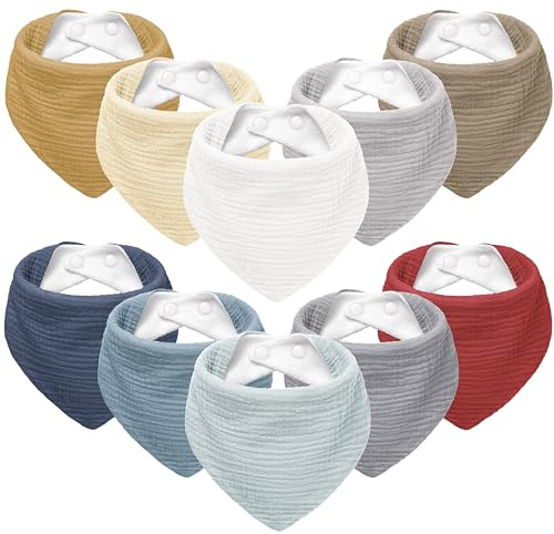 Susurration 10 Baberos para Bebé, Pañuelos Triangulares, Muselina, Pañuelos Ajustables para Niños y Niñas (gris azulado)