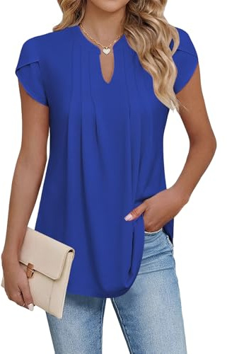 Cuptacc Tops for Women Petal Sleeve Tshirts Women Solid Color Casual Loose Basic Long Shirt Tops Royal Blue, XX-large XXL 24-26