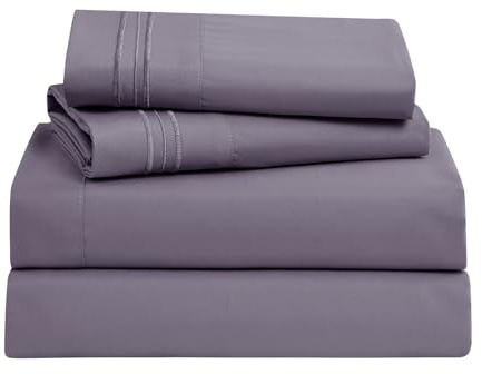 Clara Clark Bed Sheets, Premier 1800 Series Bed Sheet Set, Deep Pocket, Wrinkle, Fade, Stain Resistant, Luxury Soft Bedding Sheets & Pillowcases, Full, Grayish Purple