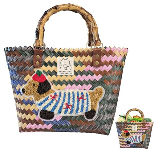 Sac de plage en rotin synthétique tressé, panier à provisions, 40 x 13 x 30 cm, grand sac osier été