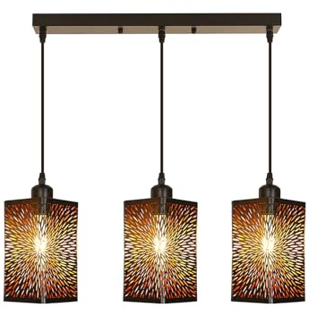 Goeco Lampadario a Sospensione Vintage 3 Luci, Industriale E27 Plafoniera Retro a Forma di Fuoco D'artificio, Nero Lampada da soffitto in Metallo per Cucina Camera Corridoio