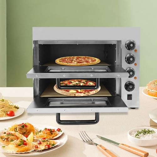 Forno per pizza commerciale a 2 ripiani, 3000 W, forno elettrico per il pane e la pizza, con timer (1-60 min) e regolazione della temperatura a strati (50-350 ℃), per pizza, pane e prodotti da forno