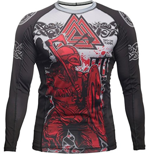Hardcore Training Men's Rash Guard Compression Long Sleeve Kompression Lång Arm Herr Män Jiu Jitsu MMA No-Gi Tight BJJ (DE/NL/SE/PL, Alfa, M, Regelbunden, Regelbunden, Gra)